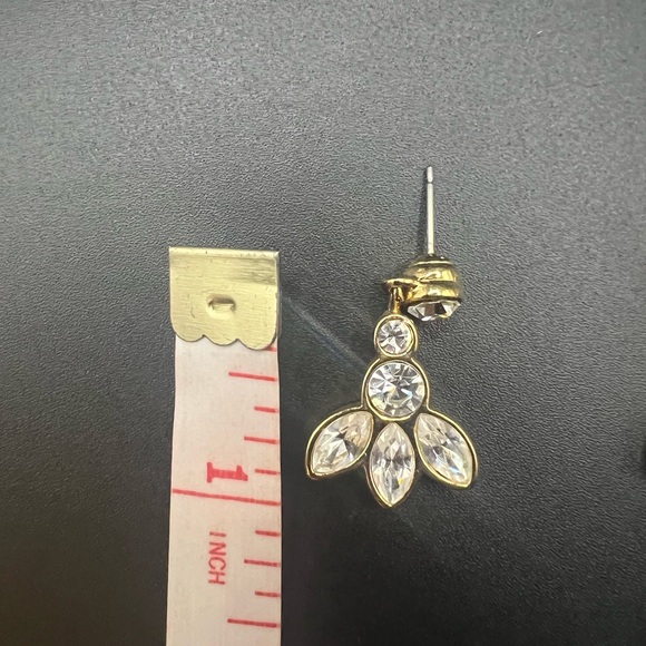 Monet Signed Rhinestone and Gold Tone Dangle Earrings - Picture 2 of 3